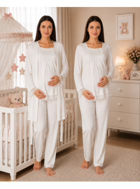 Effortt 3044 EKRU Lohusa Hamile Pijama Takım Sabahlık